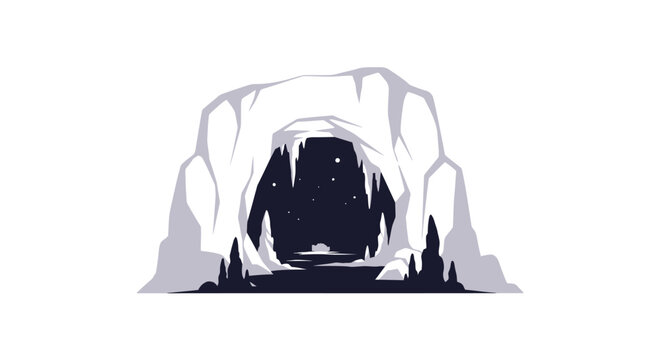 Arctic Abyss: A vector illustration of an icy cave entrance leading to the unknown depths