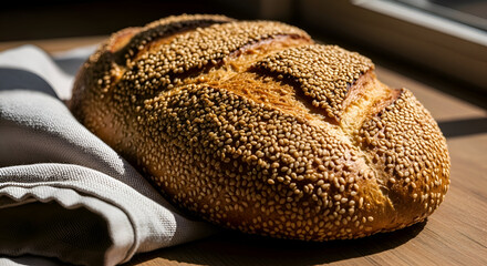 Freshly Baked Seeded Artisan Bread Ready to Serve for a Delicious Meal