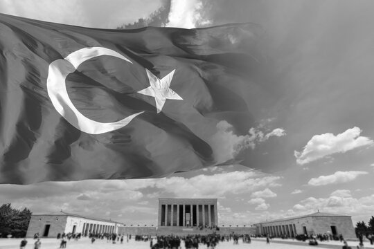 Anitkabir and Turkish Flag. 10 kasim or 10th november concept photo.