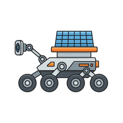 Futuristic exploration vehicle with solar panel array for planetary surface investigation