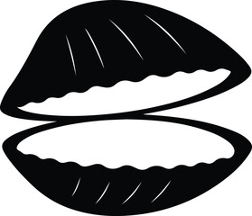 Vector Oyster shell open black and white silhouette illustration
