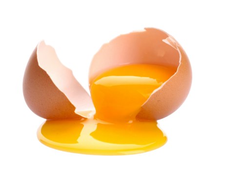 Cracked Egg with Yolk Drip Isolated