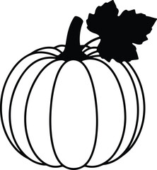 Vector pumpkin with leaf black and white silhouette illustration
