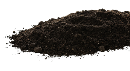 Pile of rich dark soil isolated on white background for gardening and planting projects