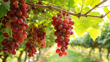 Red Grapes tree in garden, Grape tree in natural warm sunlight background