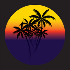 silhouette of tropical palm trees on beach at sunset