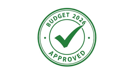 Budget 2026 Approved! Green Checkmark Symbolizes Financial Success and Planning for the Future, Perfect for Business Reports and Presentations