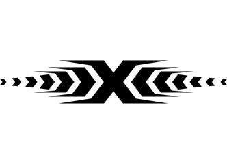 Black vector letter X on a white background. Design element for a car body, boat, motorcycle, sportswear, toy. Vector striped pattern. Vinyl applique
