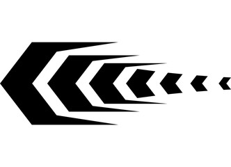 Black dynamic vector arrow on a white background. Pointer, navigation. Design element for a car body, boat, motorcycle, sportswear, toy. Vector striped pattern of thick sharp lines. Vinyl applique