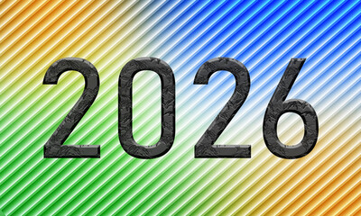 Futuristic 2026 Text with Dynamic Striped Colors ,happy new year 2026 