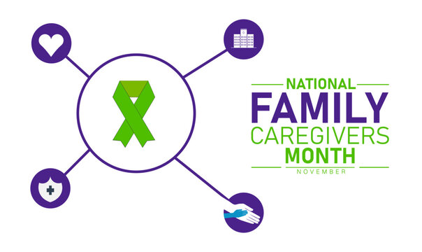 National Family Caregivers Month Poster Banner and Background Abstract Design Template with Heart Hands and Family Illustration for Health Support Awareness Compassion and Community Care Campaign - Powered by Adobe