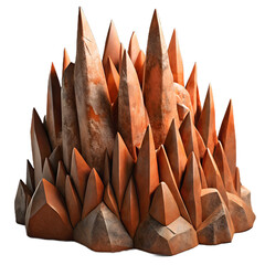 3D Stylized Spiky Brown Rock Crystal Formation Game Asset Isolated on Transparent Background PNG