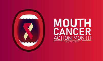 Mouth Cancer Action Month Poster Banner and Background Abstract Design Template with Blue Ribbon and Mouth Illustration for Oral Health Awareness Medical Prevention and Dental Care Campaign