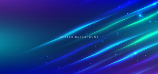 Abstract geometric glowing diagonal lines speed on dark blue backgroung. High speed motion moving concept.