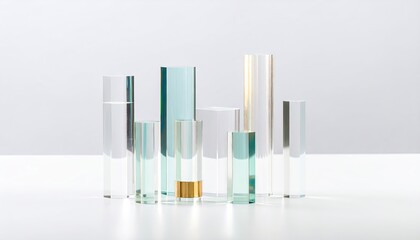 Staggered Acrylic Columns with Refractive Stripes on White Background