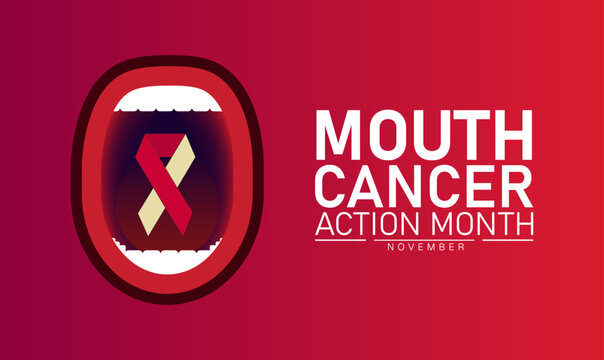 Mouth Cancer Action Month Poster Banner and Background Abstract Design Template with Blue Ribbon and Mouth Illustration for Oral Health Awareness Medical Prevention and Dental Care Campaign