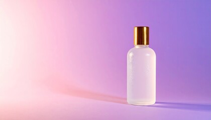 Frosted Glass Bottle with Gold Cap on Purple Gradient Background
