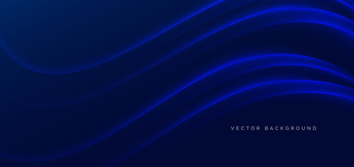 Fototapeta premium Abstract modern geometric blue glowing curve lines on dark blue background