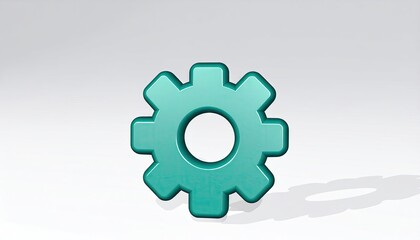 Teal 3D Gear Icon on Gray Background