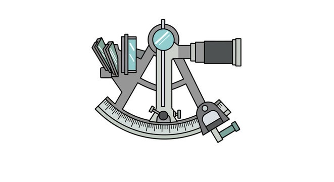 Illustrated sextant navigation tool against a white background displaying maritime precision