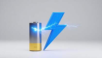 3D Render of Battery with Blue Lightning Bolt Icon
