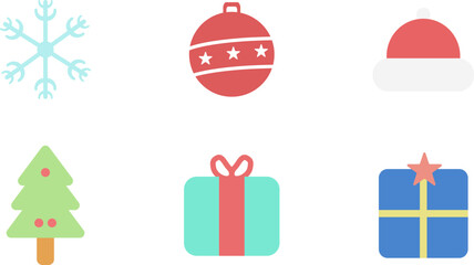 Christmas theme vector icon set with color for december holiday winter.