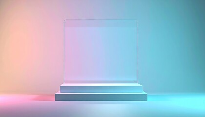 Empty Glass Display Platform with Pastel Gradient Background