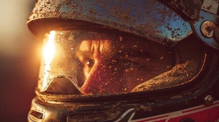 Close-up of a futuristic racing helmet, cinematic style