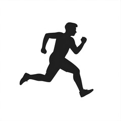Silhouette of a man running fast on a white background in full motion