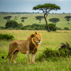 view of wild lion in its natural habitat