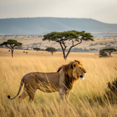 view of wild lion in its natural habitat