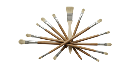 Set of clean paintbrushes arranged in a radial pattern on a black background, perfect for art and painting projects