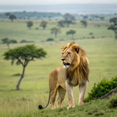 view of wild lion in its natural habitat