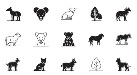 Fototapeta premium Variety of animal icons including dogs and cats in various styles