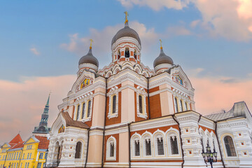 Alexander Nevsky Cathedral in old town Tallinn city, cityscape of Estonia