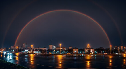 月明かりに浮かぶ幻想的な虹