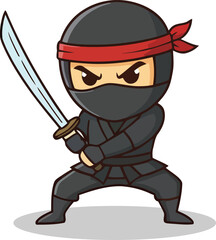 Illustration of a ninja using a sword in his right hand