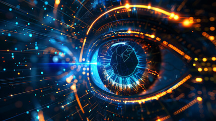Glowing AI Eye With Abstract Circuits And Futuristic Technology Glow