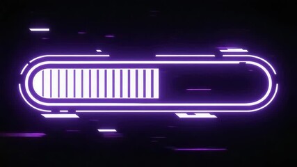 Abstract futuristic loading bar with digital glitch effect and purple neon glow - Powered by Adobe