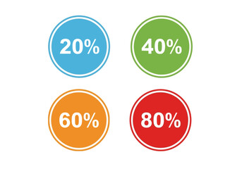 Four circles displaying percentage values 20 40 60 and 80 each a different color