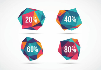 Four colorful abstract polygonal shapes with 20 40 60 and 80 written in white