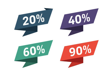 Four colorful angled ribbons displaying percentages 20 40 60 and 90