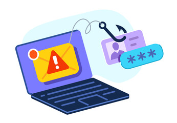 Phishing scam and hacker attack. Internet fraud, cybercrime. Cybercriminal stealing private data. Web security concept