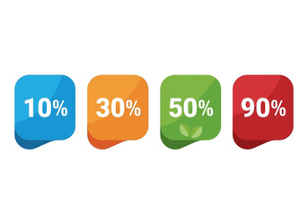 Four colorful rounded square percent signs are displayed in a row against a white background