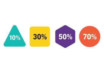 Four colorful shapes display percentages 10 30 50 and 70