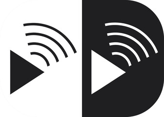 Two play and wifi signal icons, one on white and one on black background, reversed colors play button