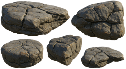 Set of five large flat textured stones isolated on white background, perfect for landscaping and garden design