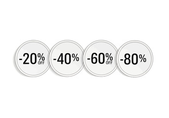 Four white circles in a row each with a discount percentage labeled on them in black indicating 20 40 60 and 80 off