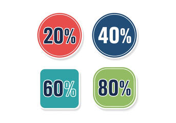 Red blue teal  green stickers with  values 20 40 60 80 on white
