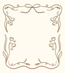 Hand drawn floral frame with ribbon for wedding invitations, card, poster.